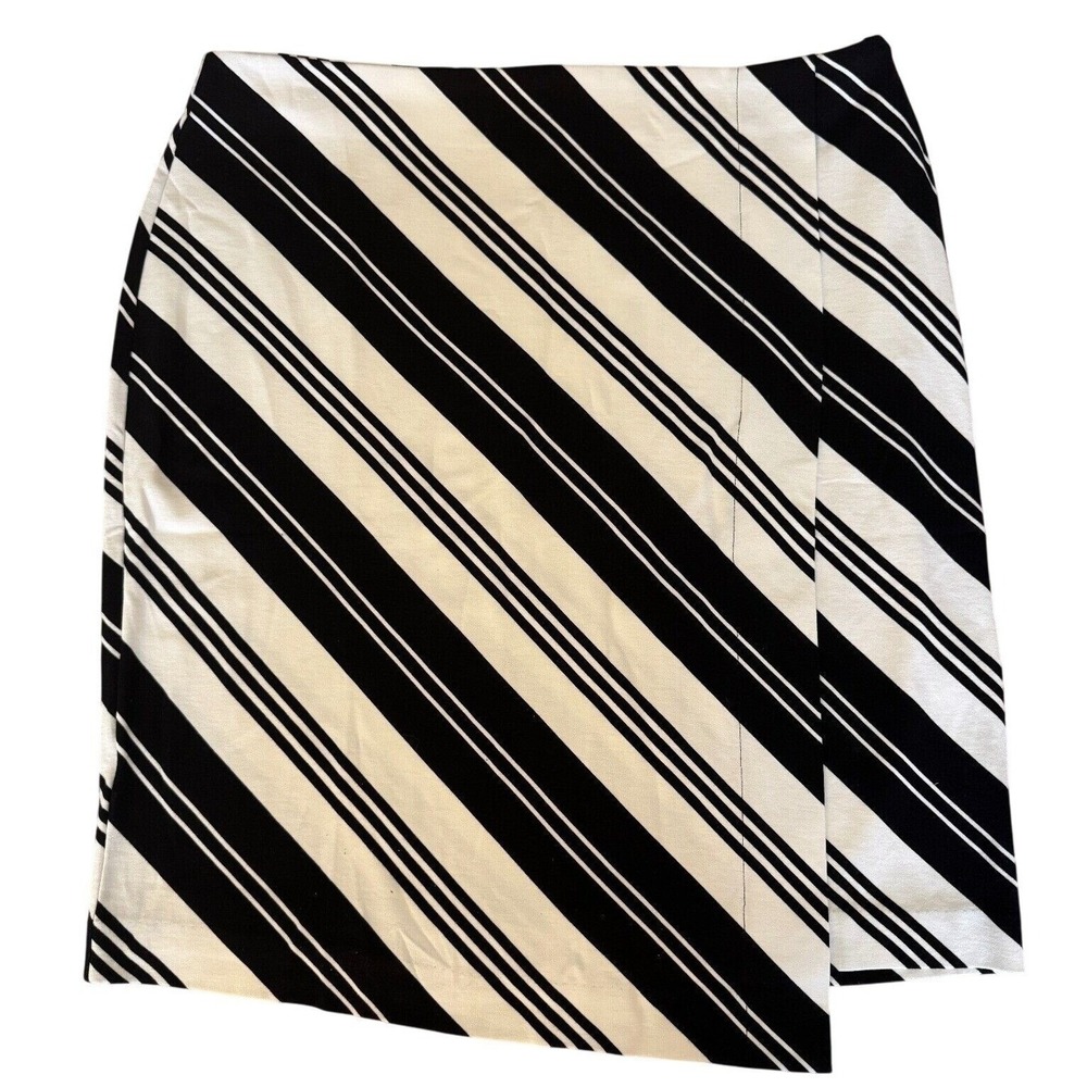 Chico's‎ Faux Wrap Skirt Women's 3 US 16 Black White Diagonal Stripe NWT Pencil